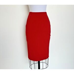 RET $895 Paula Hian Julietta Knit High Waisted Pencil Red Skirt Size Small